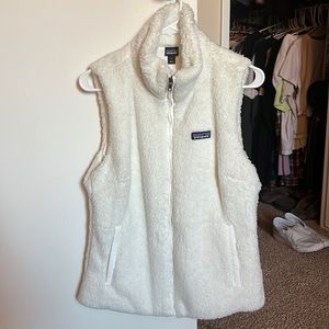 White Patagonia Fuzzy Sleeveless Fleece Vest